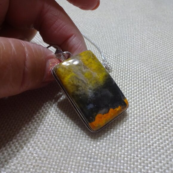 Natural BUMBLE BEE JASPER Handmade Sterling 925 Pendant/Chain #411C - Picture 3 of 3